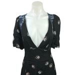 Free People  Mockingbird Black Floral Deep V-Neck Open-Back Lace Mini Dress Sz 2 Photo 7