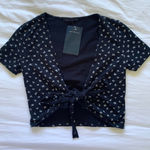 Brandy Melville Black Floral Tie-Front Top Photo 0