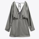 ZARA  batwing ruched draped contrasting satin long sleeve mini dress Photo 3