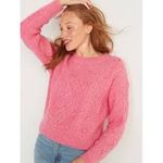 Old Navy  Pink Cable Knit Pom Pom Sweater Womens Long Sleeve Crew Neck Photo 1
