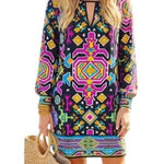 Alice & Trixie Vibrant Silk Boho Tunic Dress XS Resortwear Cruise Flowy Vacay Photo 0