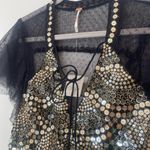 Free People black sheer ruffle tulle tunic slip overlay dress with gold sequins Photo 3