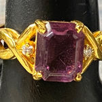 Elegant 14k Gold Plated Emerald Cut Amethyst Cocktail Ring Size 9 Purple Photo 0