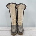 Vintage Y2K 90s American Eagle Wedge Heel Faux Suede Boots Crochet Midcalf Boho Gray Size 6.5 Photo 6