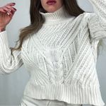 525 America Cable-Knit Mock Neck Pullover Sweater in Ivory | Size S Photo 0