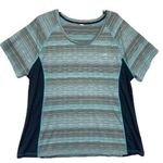 None Teal black striped T-shirt marled athletic top Plus Size 1X stripes Photo 0