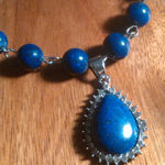 Lapis Lazuli and White Austrian Crystal Silvertone Paperclip Necklace Photo 0