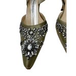 Manolo Blahnik  Olive Green Satin Crystal Jeweled Luxury Slingback Heels 39.5 Photo 2