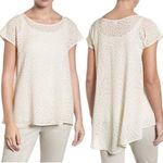 Eileen Fisher  Silk Confetti Laser Cut Ballet Neck A-Line Tunic Top Bone Medium Photo 0