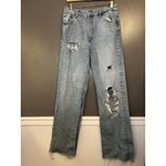 ZARA  Jeans Womens 8 Blue High Rise Straight Leg Distressed Ripped Denim Raw Hem Photo 1