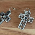 Retro Vintage Silver Southwestern Cross Dangle Earrings Photo 4