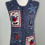 Bobbie & Brooks Bobbie Brooks Christmas Santa Appliqué Sweater Vest Zip Front Deep Navy Women S Photo 0