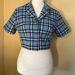 John Galt Blue Plaid Cropped Button Front Top One Size (XS / S) Photo 0