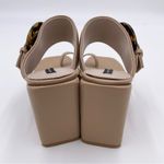 French Connection Tan Nude Slide Sandal Chunky Heel Tortoise Shell Buckle Size 9 Photo 5