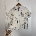 Hot Cotton vintage linen short sleeve, black & white print, button down shirt. M Size M Photo 5