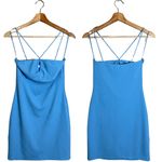 Mango Crisscross Strap Bodycon Mini Dress Women's 2 Blue Going Out Ribbed NWOT Photo 3
