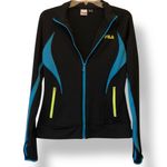 FILA Sport Women’s Full Zip Athletic Jacket Small Black Blue Thumbholes Photo 5