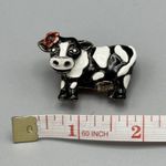 Vtg MJ Enameled Black and White Cow Brooch Pendant Red Flower Farmcore 1.5" Size 0 Photo 1