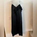 ZARA  Black Satin Slip Dress Size M Spaghetti Straps Ruffle Midi Photo 1
