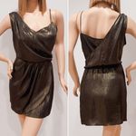 Leith Women's Metallic Shiny Gold One Shoulder Mini Grecian Sheath Dress Size L Photo 1
