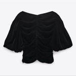 ZARA  Black Velvet Ruched Top With Decretive Front Button Detail Size Small Photo 2