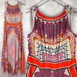 Chico's NWT Pleated High Neck Scarf Print Sleeveless A Line Maxi Dress Boho S Photo 3