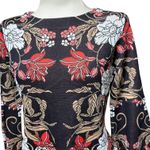 Boston Proper  Mirrored Garden Print Intarsia Sweater Dress Brown Pink Medium Photo 2