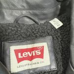 Levi's Men's XL Faux Leather Trucker Jacket Buttons Zip Up Black Fleece Photo 3