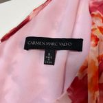 Carmen Marc Valvo 100% Silk Floral Ruffle Midi Dress Pink Orange S-8 Wedding Guest Cocktail Sunset Photo 3