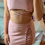 Faux Suede Lace Up Two Piece Dress Pink Photo 0