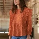 The Great Eyelet Ruffle Flutter Top Womens 3 Rust Orange Cotton Keyhole Back Size undefined Photo 3