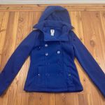 579 Royal Blue Double Breasted Pea Coat Jacket Pockets size Medium 90s y2k Cozy Photo 0