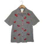 Quacker Factory The Top Womens S Plaid Watermelon Embroidered Button Up Novelty Photo 0