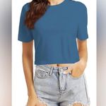 Women's Casual Loose Short Sleeve Crop Top Crew Neck Tee Shirt (66) Blue Photo 1