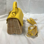 Madison West Madeline Crossbody Straw & Vegan Leather Satchel Crossbody NWT Yellow Photo 6