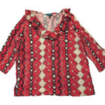 Ralph Lauren Plus 3X Red Print Ruffled V Neck Peasant Top Shirt Boho Hippie Photo 0