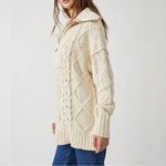 Free People  Driftwood Cable Knit Polo in Ivory Size Medium M Fisherman Oversized Photo 3