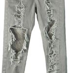 American Eagle  SZ 00 Mom Straight Jeans Mid-Rise Distressed Rips Pockets Gray Photo 2