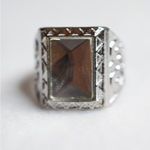 Source Unknown Beveled Mirrored Glass Engraved Silver Tone Size 9 Statement Glam Unisex Ring Photo 1