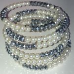 Elegant Faux Pearl and Dark Gray Black Beaded Boho Wrap Bracelet White Photo 2