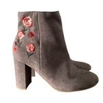 Report Sierra Faux Suede Leather Floral Embroidered Side Zip Block Heel Booties Gray Size 9 Photo 0
