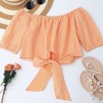 Orange Gingham Off The Shoulder Tie Top / Crop Top Photo 2