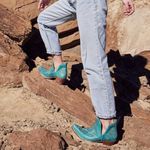 MYRA Turquoise Embroidered Leather Block Heel Western Ankle Booties Women Size 7 Blue Photo 1