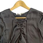 Lovers + Friends  Black Satin Lace Up Boulevard Blouse Photo 2