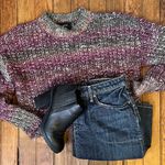 EXPRESS Women’s Mink Pink cropped crew neck Purple and olive Knit Sweater size small Photo 0