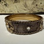 Indian Style Gold Tone Flower Mesh Bead & Rhinestone Bangle Bracelet 7 3/4 Inch Photo 4