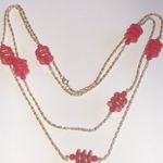 Vintage Gold Tone & Red Unique Flat Round Beaded Boho Retro Necklace Photo 4