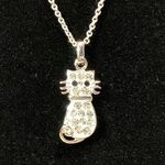 Rhinestone Cat Necklace Silver Photo 0
