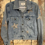 Twelve by Ontwelfth Denim Jean Jacket, Snakeskin Stars, size Small Blue Photo 0