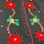 VTG Victoria Jones Christmas Sweater Vest L Black Poinsettia Candy Cane Beaded Size L Photo 9